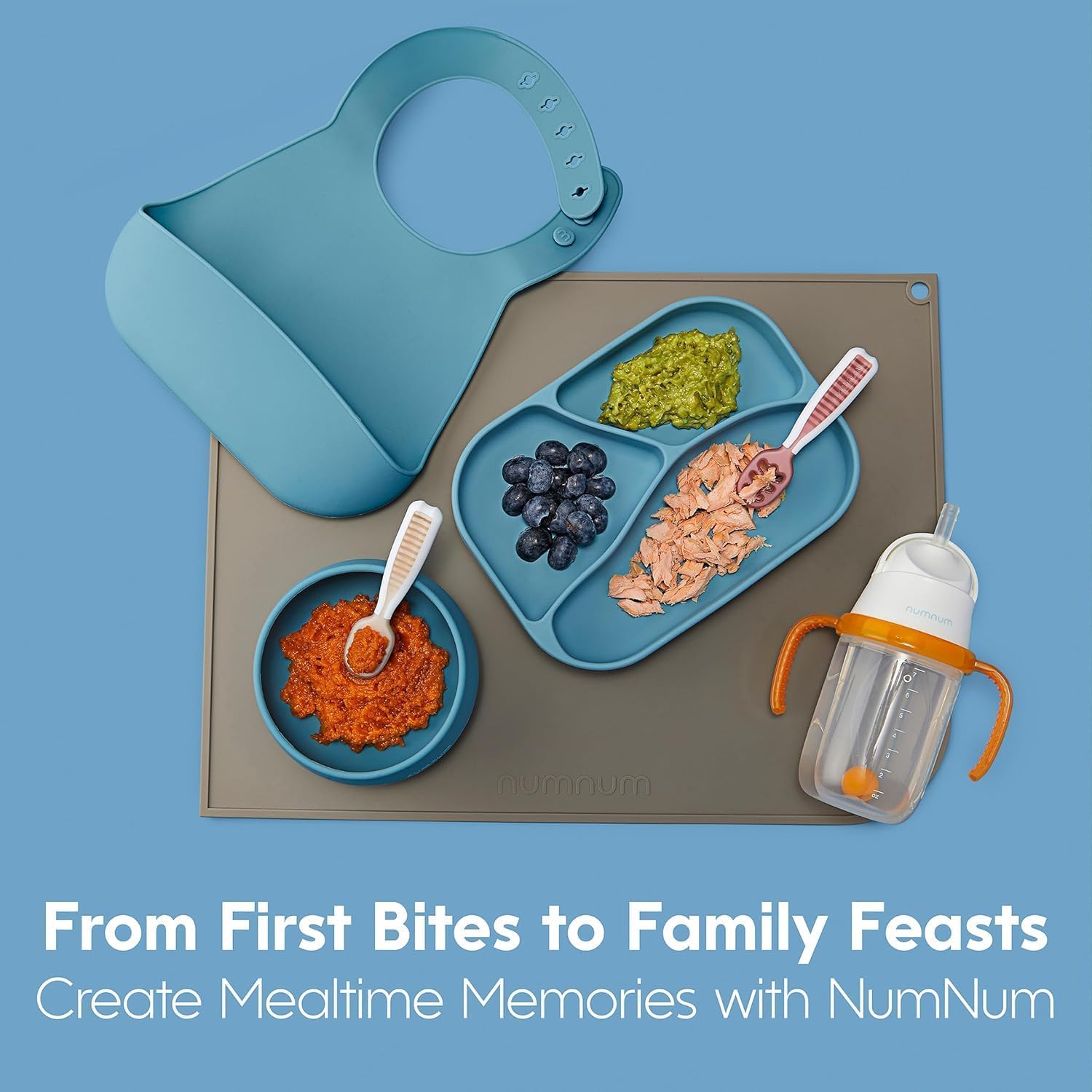 NumNum Baby Spoons Set - Pre-Spoon GOOtensils for 6+ Months | Silicone Self-Feeding Utensils, 2 Pack Red/Orange