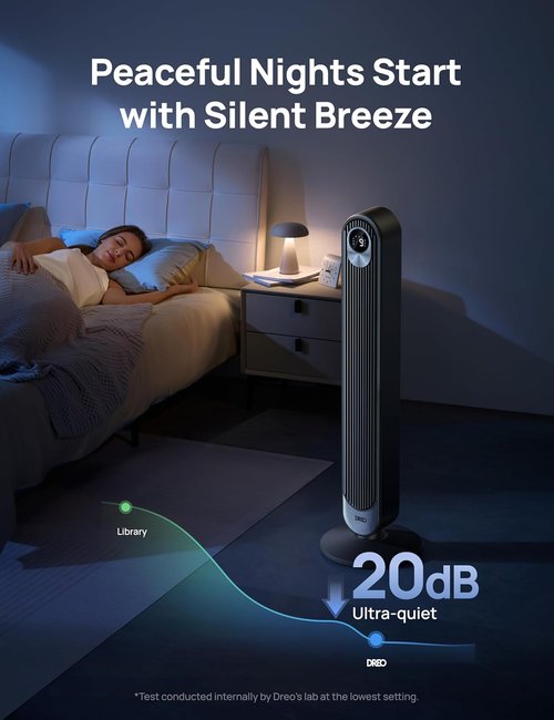 DREO Bladeless Tower Fan - 28 ft/s Quiet Oscillating Design | 9 Speeds, Remote, 12H Timer, 42 Inch
