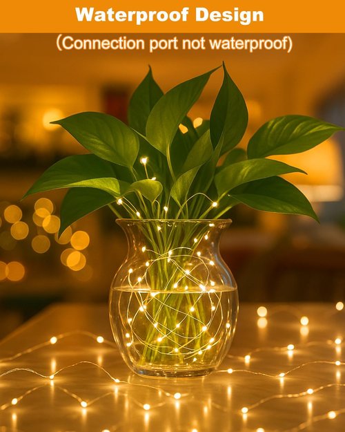 Btfarm Rechargeable Fairy Lights - 33FT 100LED Twinkle String Lights with Remote & Timer | Waterproof Warm White for Indoor & Outdoor Decor