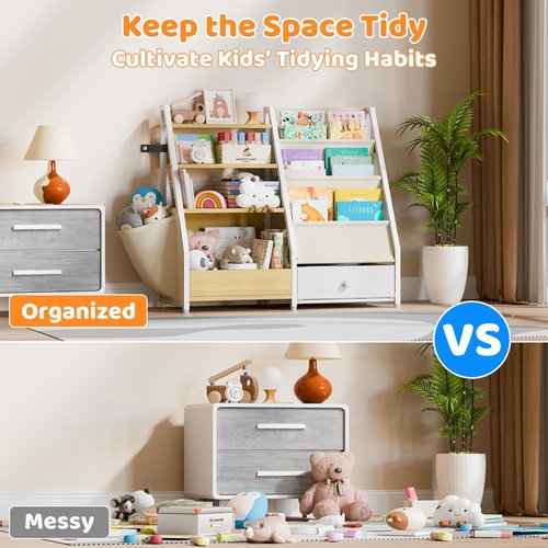 HAVLOTII Kids Bookshelf and Toy Storage - Book Shelf for Kids Rooms, Toddler Bookshelf Baby Bookcase for Nursery, Montessori Toy Organizer, Burlywood