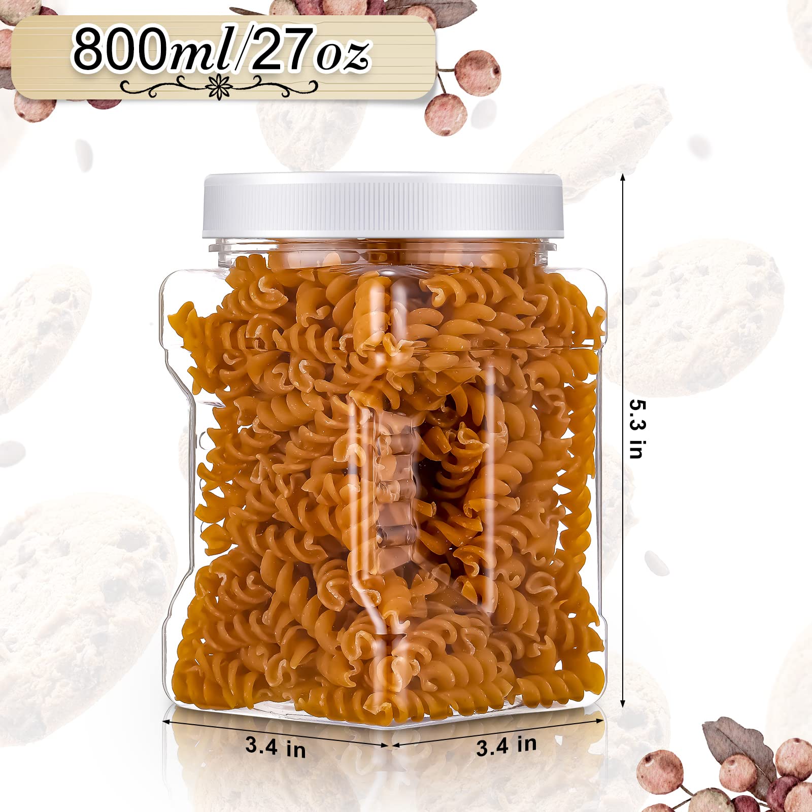 Gerrii 18 Pcs 27 Oz Plastic Storage Jars with Lids, Clear Wide Mouth Square Plastic mason Containers, Paint Storage Containers with Easy Grip Handles, Reusable Wide Mouth Canisters