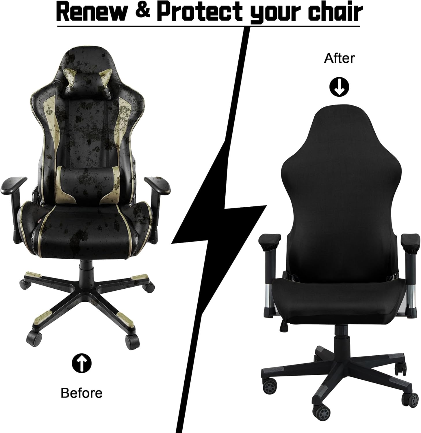 BIETYONE Gaming Chair Cover - Stretchable Ergonomic Slipcover for Cat Scratch Protection | Black