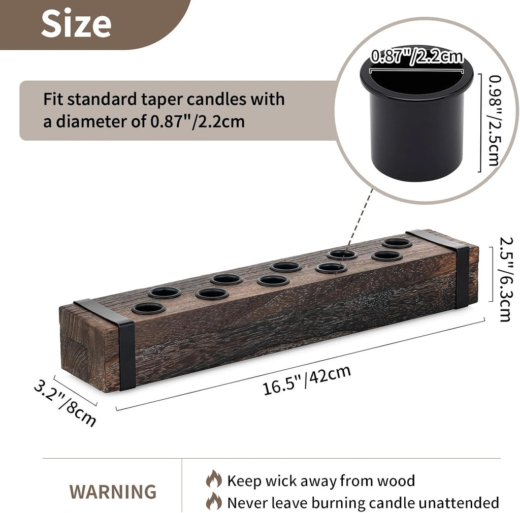 NUPTIO Wood Candelabra - 16.5-Inch Taper Candle Holder for Farmhouse Table Centerpiece | Perfect for Christmas Decor
