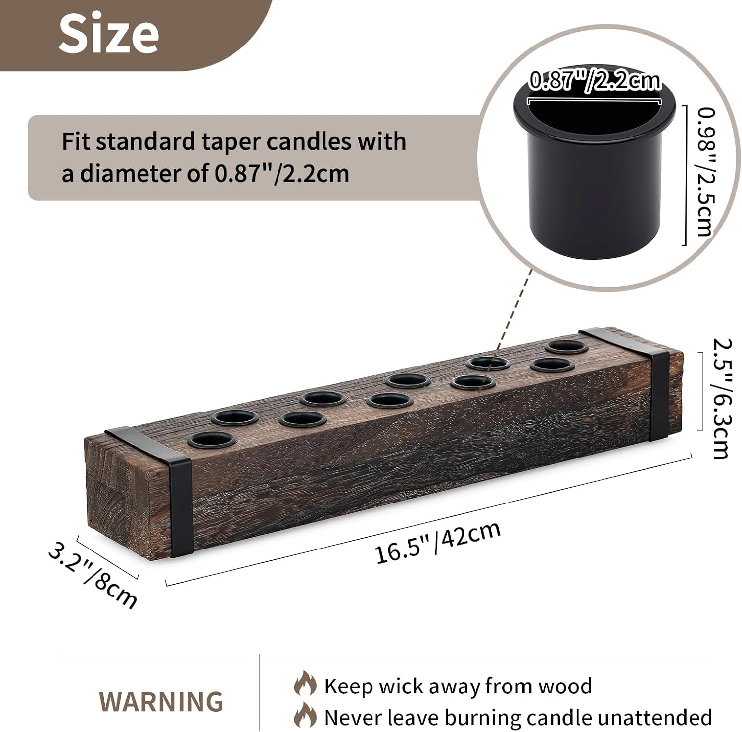 NUPTIO Wood Candelabra - 16.5-Inch Taper Candle Holder for Farmhouse Table Centerpiece | Perfect for Christmas Decor