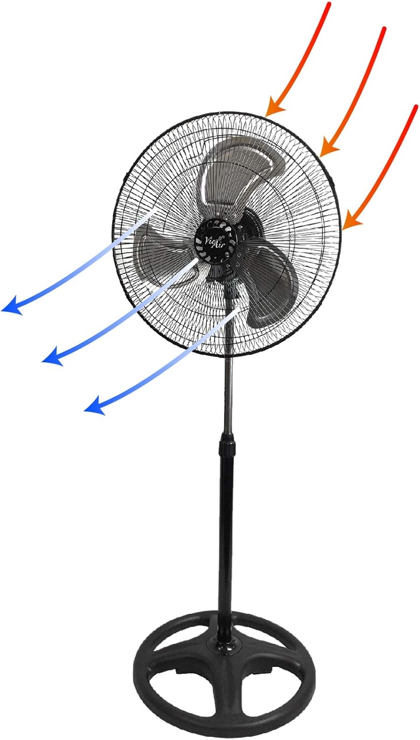 Vie Air 18-Inch Industrial Metal Stand Fan - Heavy Duty Oscillating Design in Black