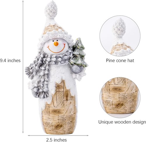 Galiyen Snowman Figurines - LED Light Christmas Ornaments | 9.4" Resin Statues for Tabletop Decor
