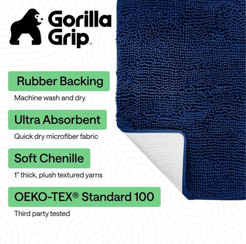 GORILLA GRIP Bath Rug Mat - Thick Soft Absorbent Chenille | Quick Dry Microfiber, 24x17 Royal Blue
