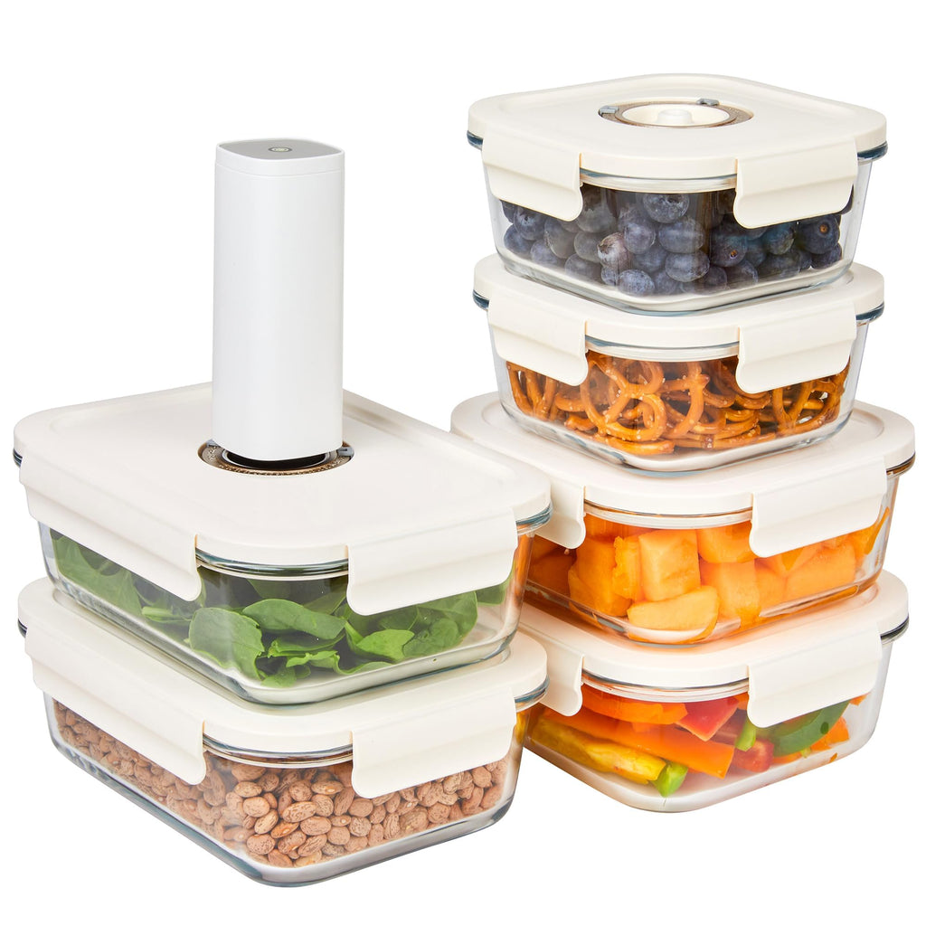 HOLDN’ STORAGE Vacuum Food Storage Containers, Set of 6 Glass Containers Mix & Electronic Pump - Keep Food Fresh Longer, BPA-Free Glass, Leak-Proof, Ideal for Meal Prep, Marinating