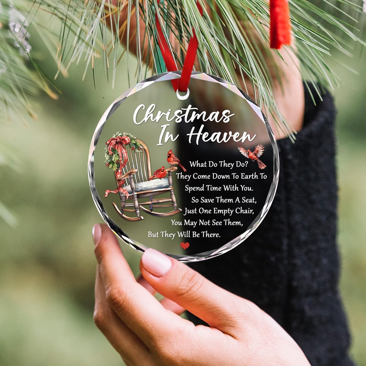 Regine Switzerland Christmas Glass Ornaments - Memorial Gifts for Loved Ones | Heaven Ornament with Empty Chair