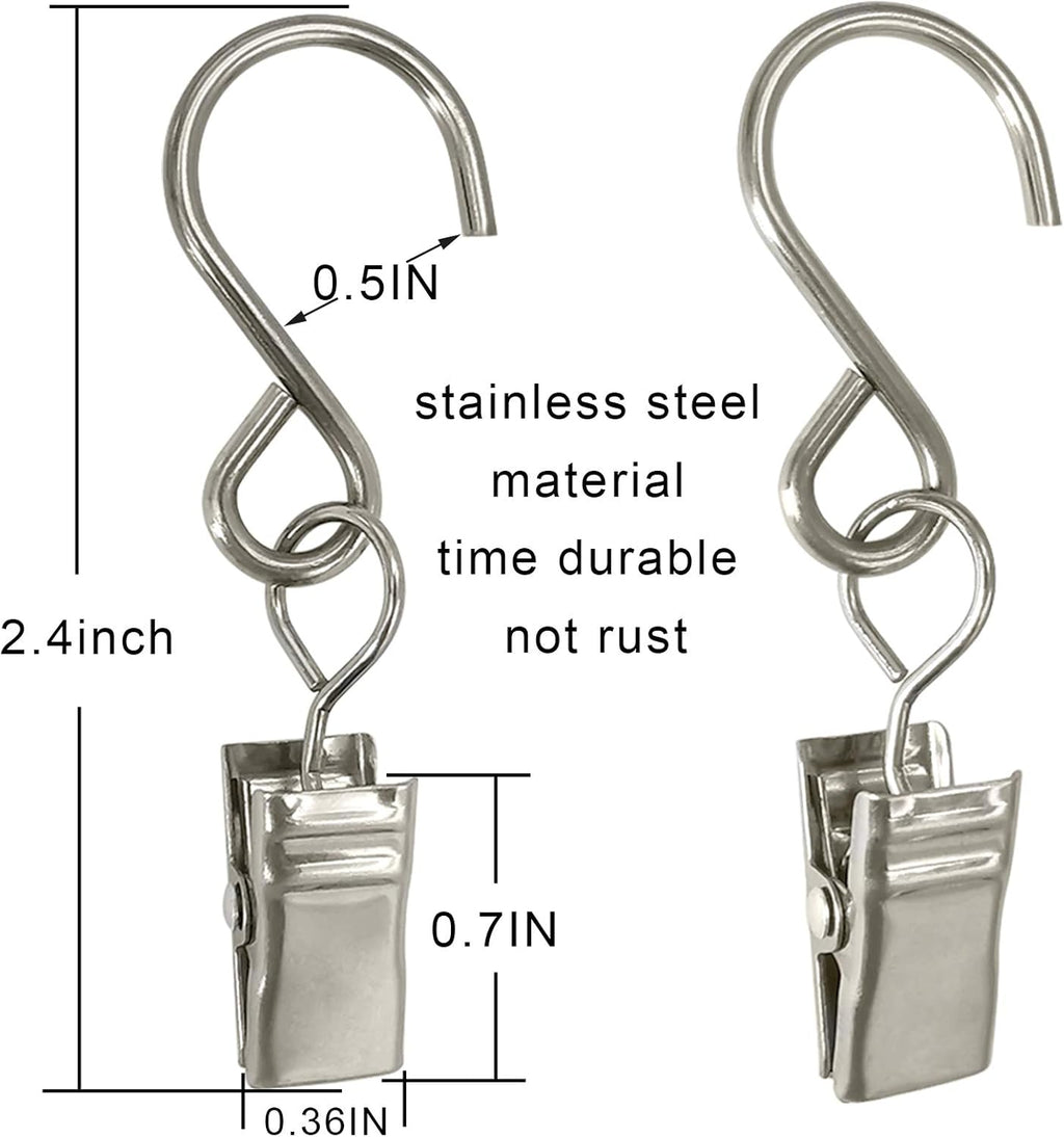 Stainless Steel S Hooks - 50 Pack Curtain Clips for Hanging Lights & Art Displays | 2.4 Inch Long, Silver