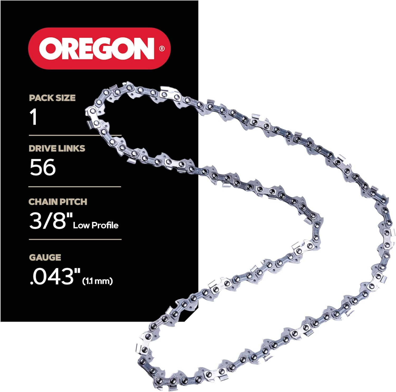 Oregon Chainsaw Chain - Low-Kickback 3/8" LP Pitch, .043" Gauge for 16" Bar | 56 Drive Links