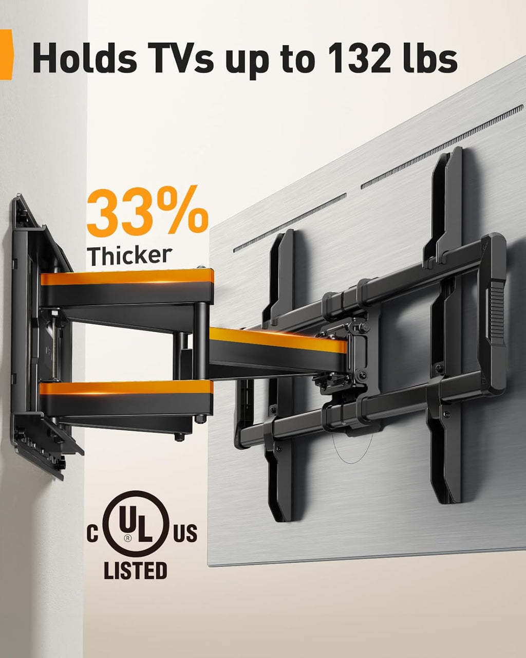 Perlegear Full Motion TV Wall Mount - Fits 42–97 Inch Flat & Curved TVs Up to 132 lbs | Tool-Free Tilt & Swivel