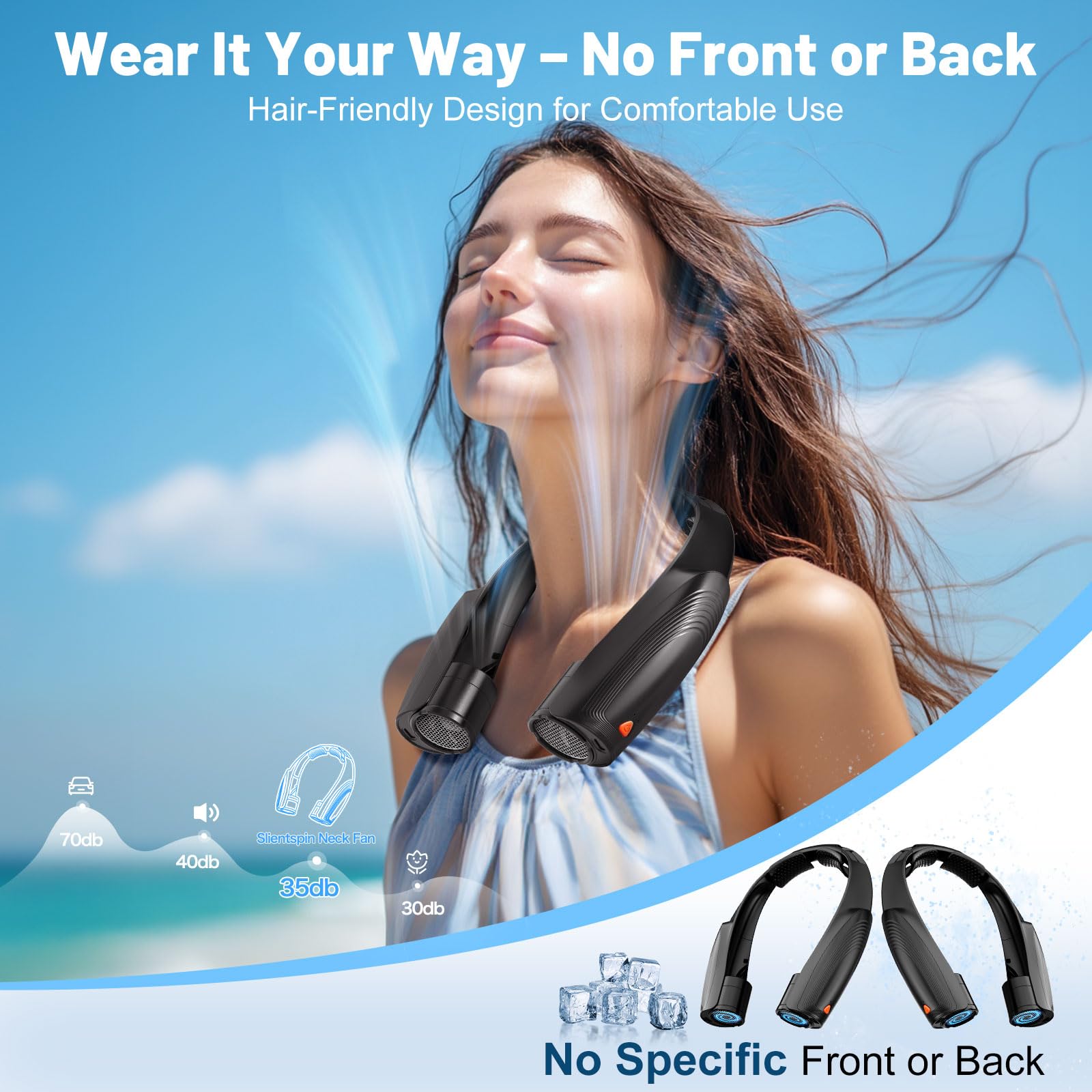 Portable Neck Fan with 6 Powerful Speeds, 8000mAh Battery Operated USB-C Rechargeable Fan, 20H Runtime, Hands-Free 360° Cooling Personal Wearable Neck Fan, Gift for Women Men Travel Concerts(Black)