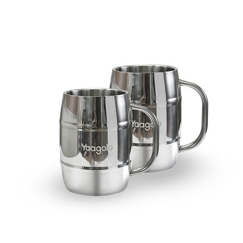 Yaagolo Insulated Beer Stein, 2 Pack 32oz Double Wall Stainless Steel Beer Stein with Handle, Insulated Stein Mug for Cold Drinks, Hot Coffee, Milk, Shatterproof Cups for Men Women