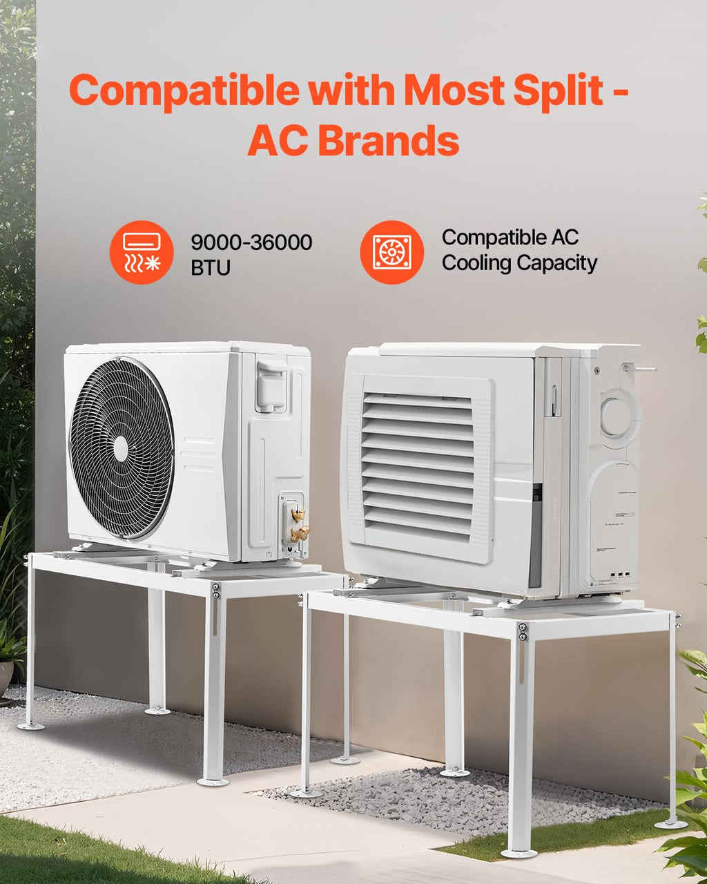 VEVOR Mini Split Ground Stand, Adjustable Anti-Vibration Mini Split Stand for 9000-36000 BTU Ductless Air Conditioner Heat Pump, Heavy Duty AC Base Bracket Floor Mount w/ 661LBS Max. Load Capacity