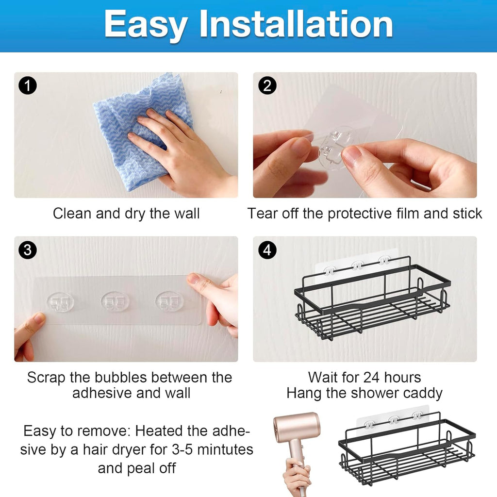 Skiennix Shower Caddy Adhesive Hooks - Strong Waterproof Replacement for Organizers | 14 Pcs Mix