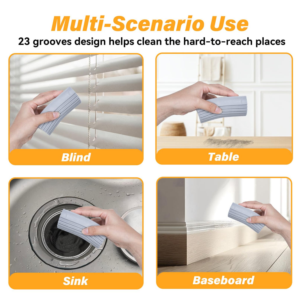 YFUIF 4 Pack Damp Clean Duster Sponge, Magic Sponge Eraser for Household Cleaning, Reusable Dusters Cleaning Supplies for Housekeeping, Dish, Blinds, Glass, Baseboards,Window Track Grooves and Faucets