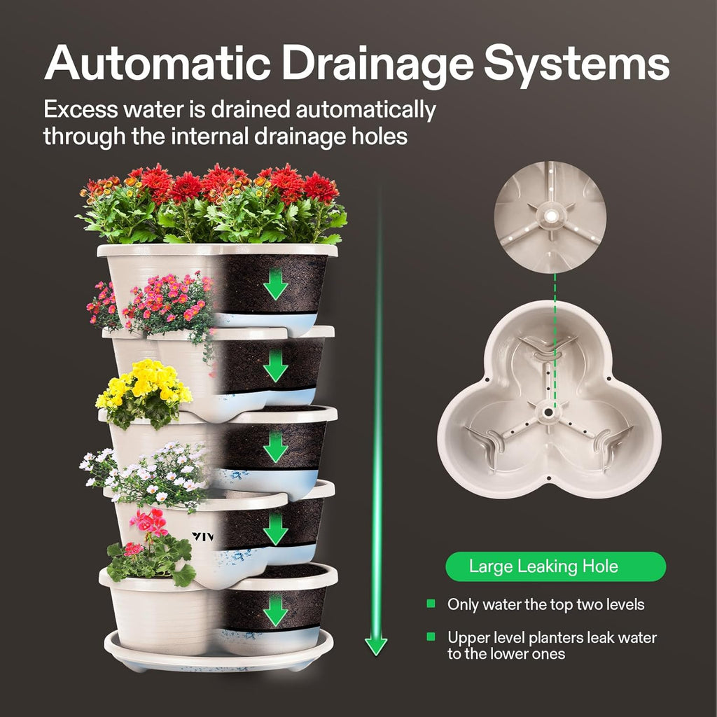 VIVOSUN 5-Tier Vertical Gardening Planter - Stackable for Strawberries, Flowers, Herbs & Vegetables | Ivory