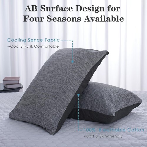 CHOSHOME Cooling Pillow Cases Zipper Pillow Covers Q-Max > 0.45 Zippered Pillowcases for Hot Sleepers, Soft, Breathable, Skin-Friendly, 2 Pack (Standard, 20"x26", Dark Grey)