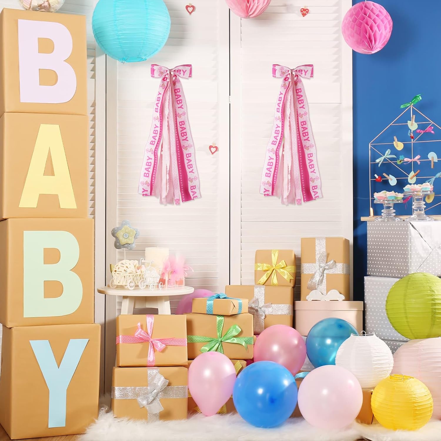 Regine Switzerland Baby Girl Welcome Home Wreath - 27.5" Large Pink Bow Door Hanger for Nursery Decor