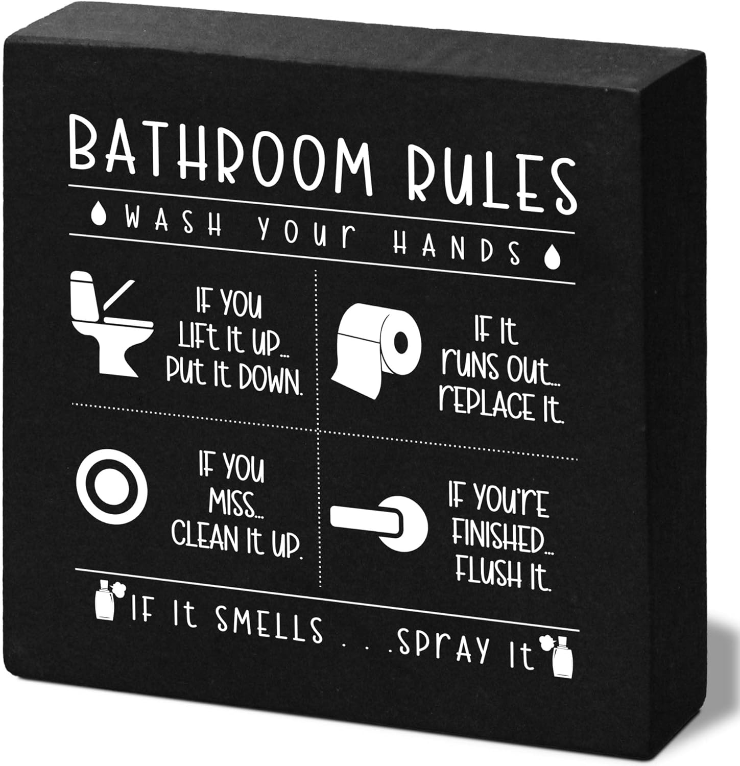 Regine Switzerland Funny Restroom Sign - Rustic Black Wooden Box Decor for Bathroom | Perfect Gift for Holidays