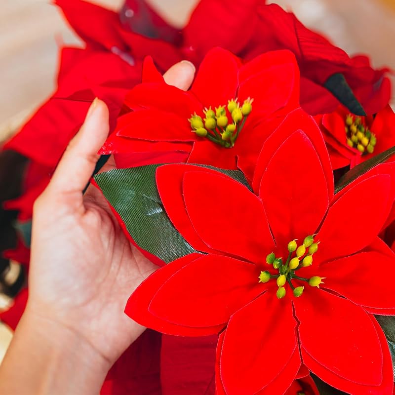 artificial christmas poinsettia hanging baskets 2-pack red flowers