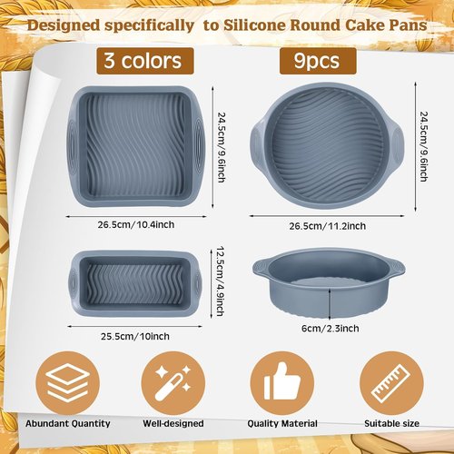 Baderke Silicone Baking Tray Set - 9 Pack Non-Stick Cake Pans & Loaf Mold | Easy Release & Heat Resistant
