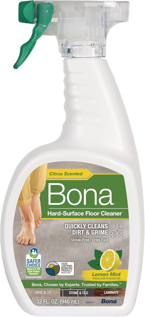 Bona Multi-Surface Floor Cleaner Spray - 32 Fl Oz - Lemon Mint Scent | Residue-Free Solution for Stone, Tile & Laminate Floors