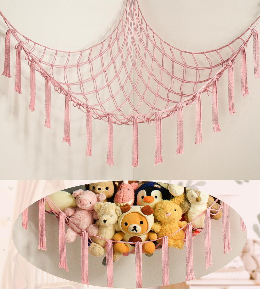 Mirolam Stuffed Animal Storage Hammock Net - Large Pink Toy Organizer for Nursery Decor