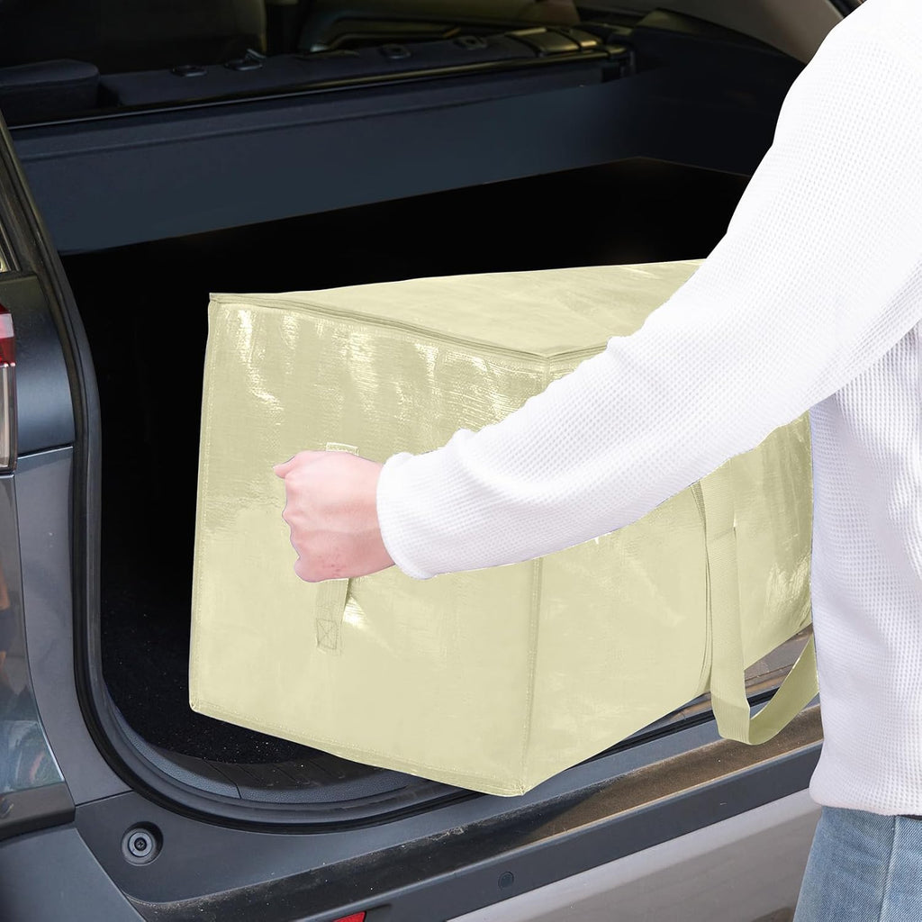 TICONN Extra Large Heavy-Duty Moving Bags - Durable Storage with Zippers & Handles | 2 Pack, Cream