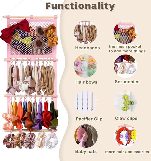 Kangaroo Hair Bow Organizer - Large Capacity Headband Holder for Baby Girls | Wall Hanging Nursery Decor