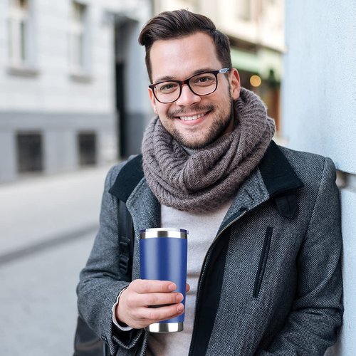 EcoMozz 20oz Tumbler Stainless Steel Vacuum Insulated Mug with Lid, Double Wall Travel Mug, Durable Powder Coated Coffee Cup, Suitable for Ice Drinks and Hot Beverage (New Blue 12 pack)