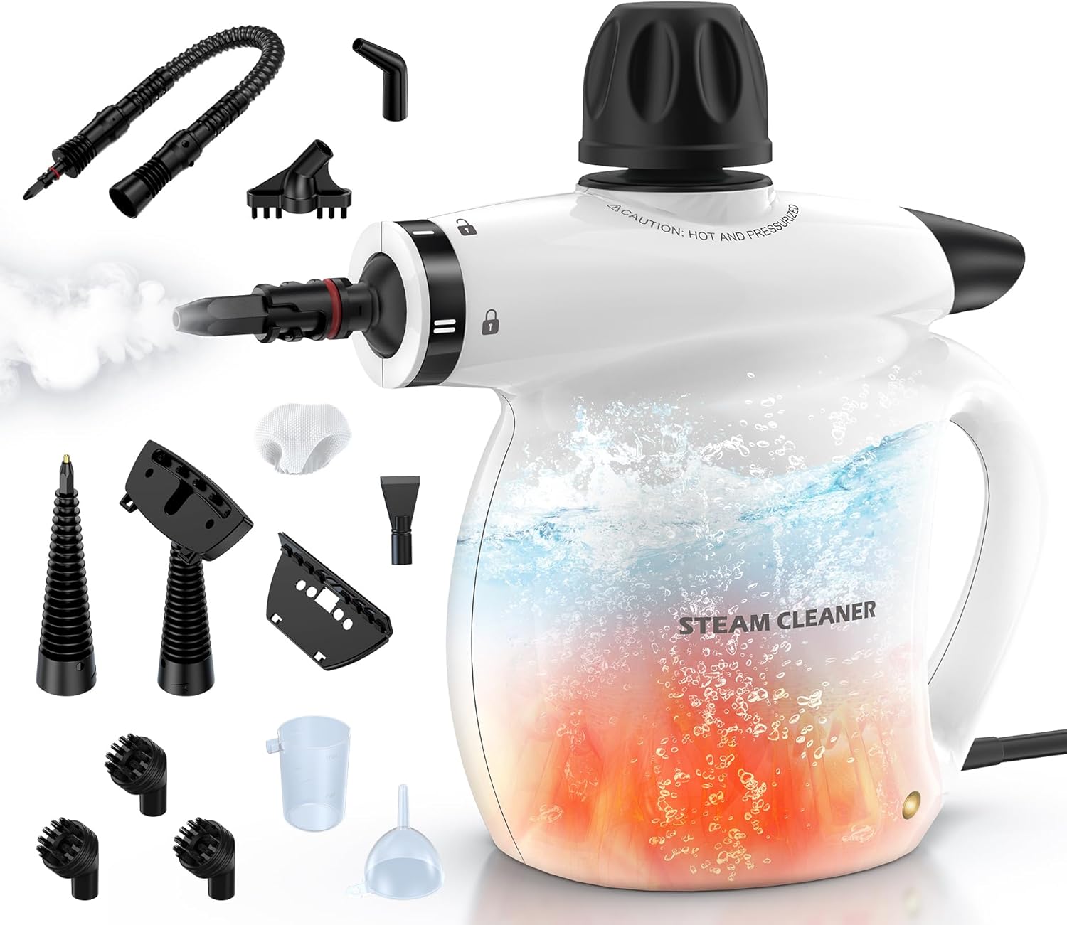 Skiennix Steam Cleaner - Pressurized Handheld Deep Cleaning Steamer with 13 Accessories | Portable Multi-Purpose for Home, Car, and Upholstery - White