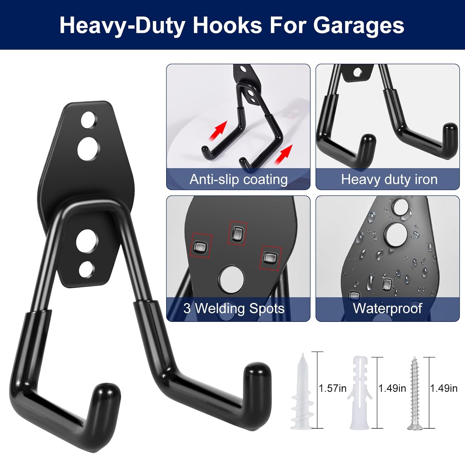 Skiennix 18-Pack Garage Hooks - Heavy-Duty Anti-Slip Coating for Bicycles, Ladders & Tools