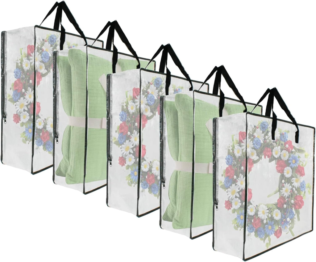 Skiennix 5 Pack Moving Bags - Clear Storage Bags with Handles & Zippers for Organizing Bedding, Toys & More
