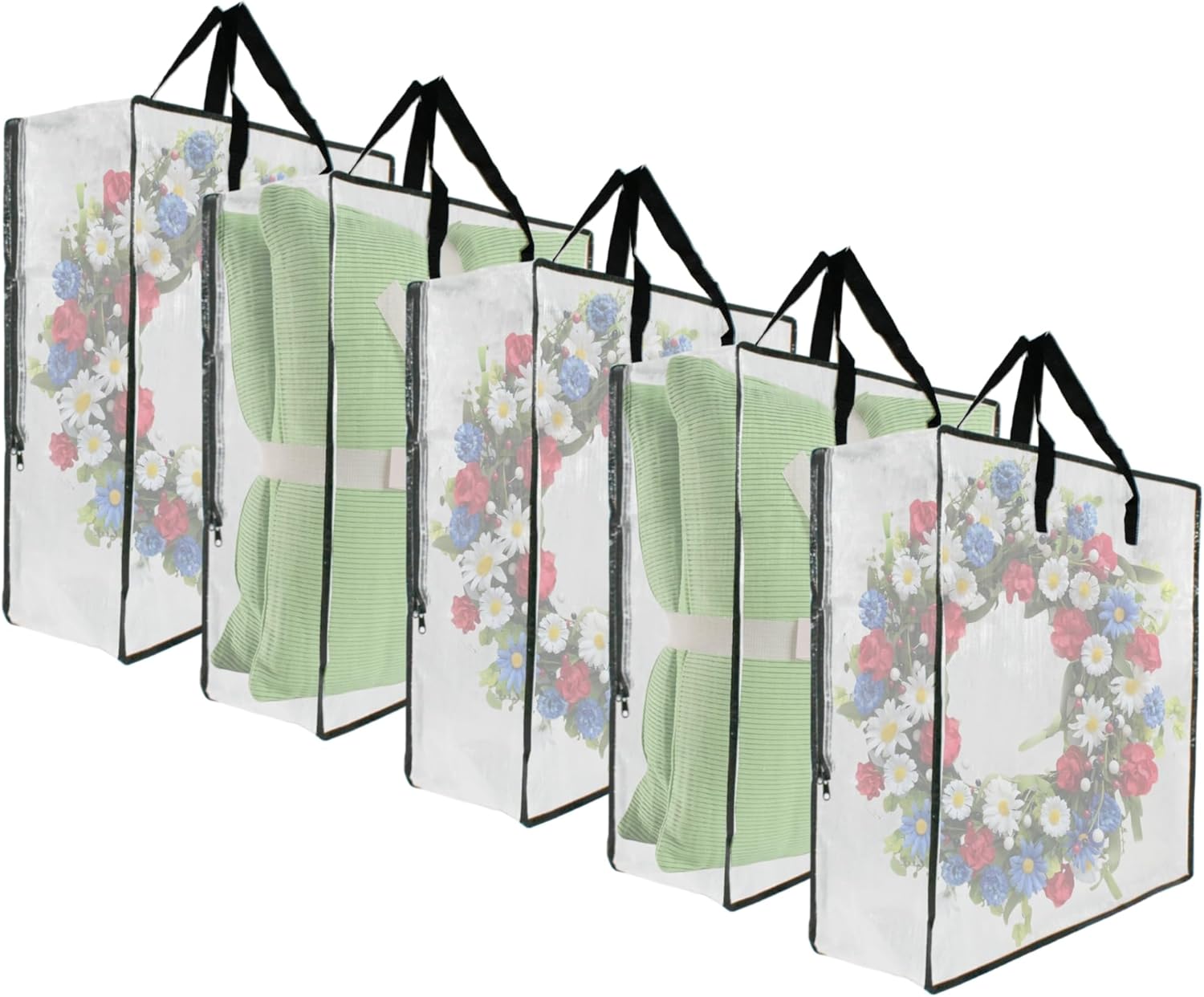 Skiennix 5 Pack Moving Bags - Clear Storage Bags with Handles & Zippers for Organizing Bedding, Toys & More