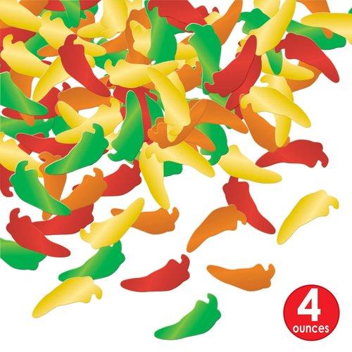 Beistle , 4 Packages Fanci Fetti Chili Peppers, 1 Ounce of Confetti in Package, Total of 4 Ounces of Confetti