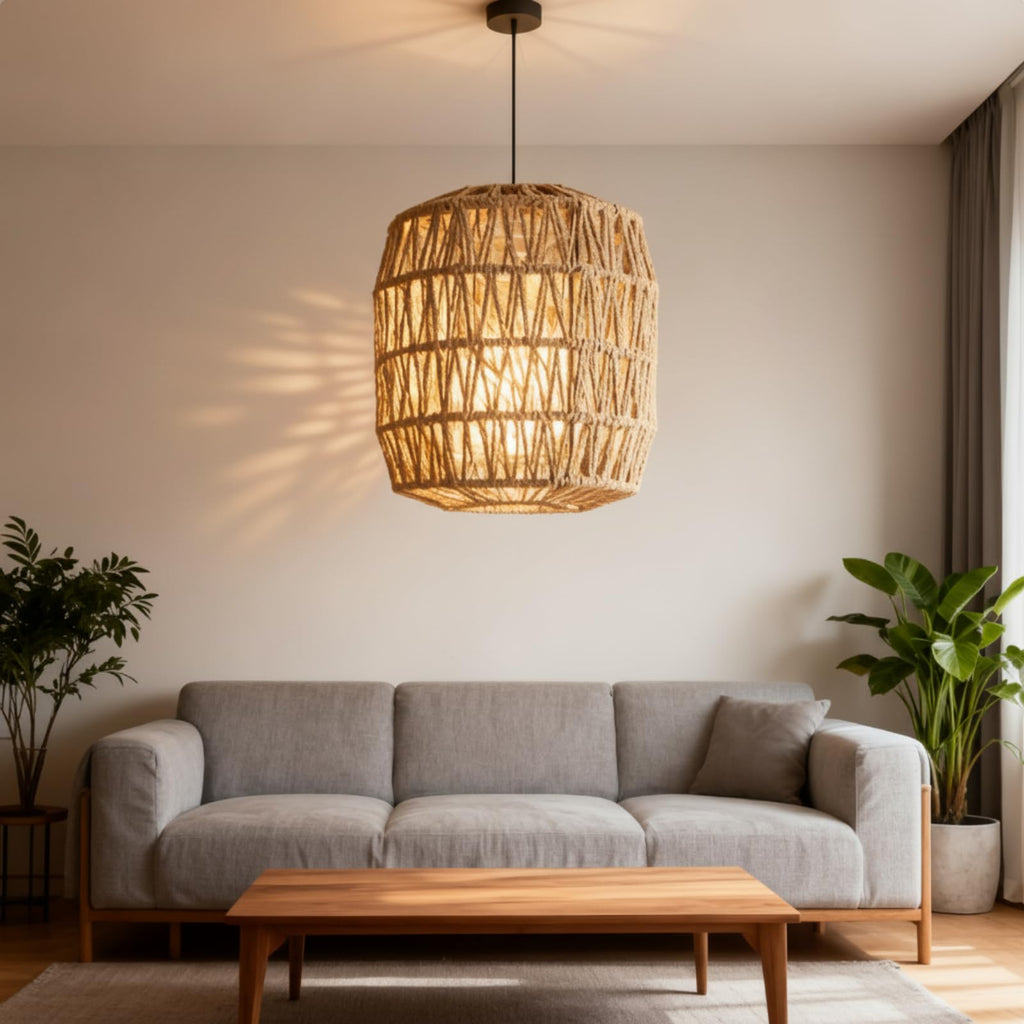 Baquler 4 Pcs Lamp Shade Pendant Light Shade Woven Lampshade Hanging Replacement Light Covers Boho Lamp Cover Home Decor, Farmhouse Rustic Wall Sconces for Table Lamps Floor Lamps