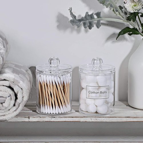 Clear Acrylic Qtip Holder Dispenser by [Brand Name] - 2 Pack Cotton Swab Canisters for Bathroom & Vanity Storage