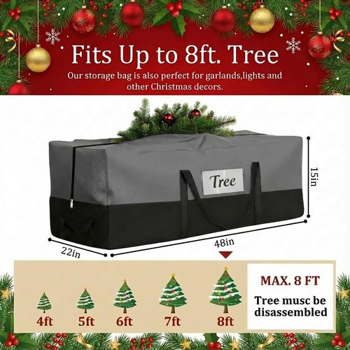 Christmas Tree Storage Bag by [Brand Name] - Heavy Duty 600D Oxford for Up to 8 Ft Trees | Durable Zipper & Handles, Gray