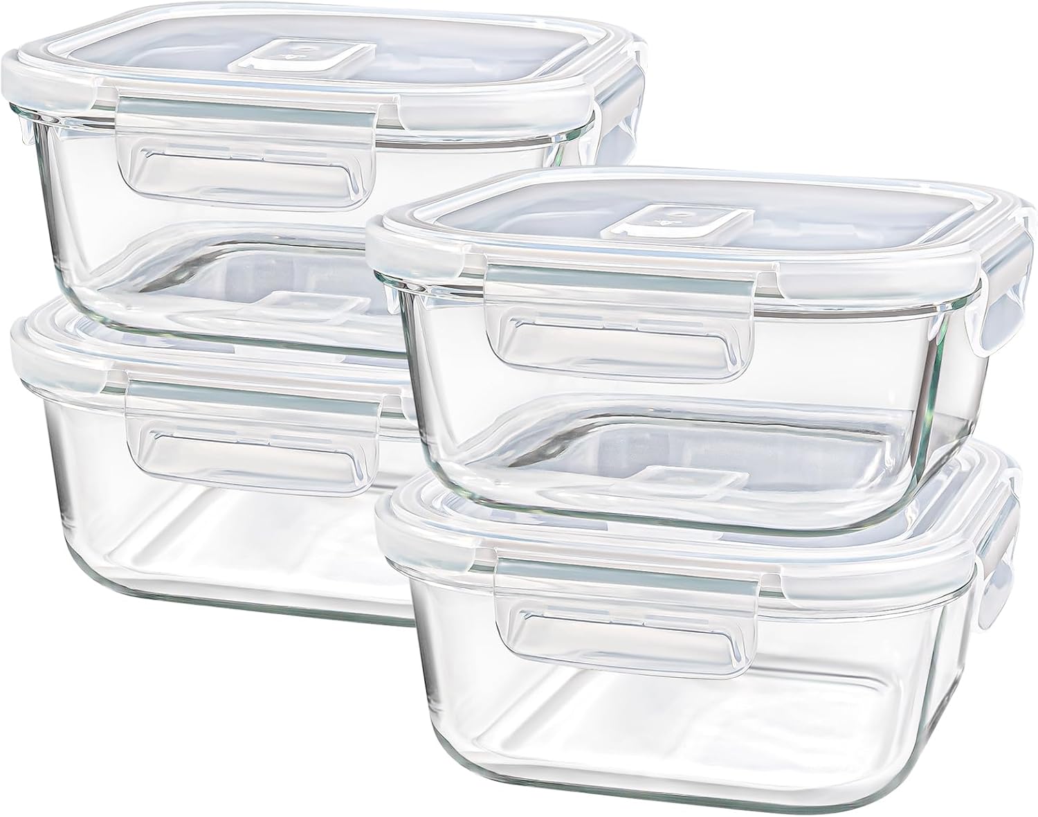 Skiennix Square Glass Containers - 24oz Borosilicate Food Storage Set | Freezer Safe, BPA Free, 4 Pack