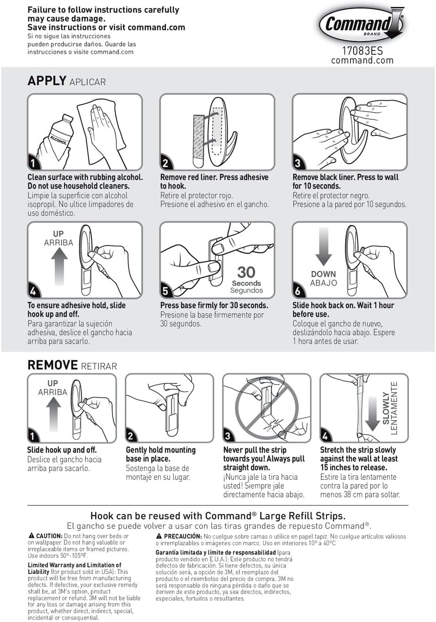 Command Large Designer Hook - Damage-Free Hanging Solution | Holds Up to 5 lb, Brushed Nickel Finish