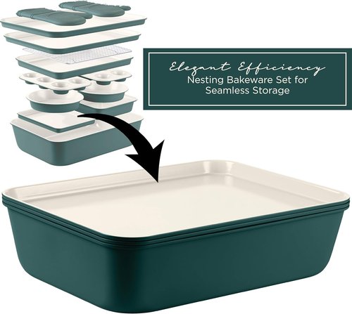 Country Kitchen Nonstick Bakeware Set - Deluxe Heavy Duty, Easy Release, Sage | 13 Pcs
