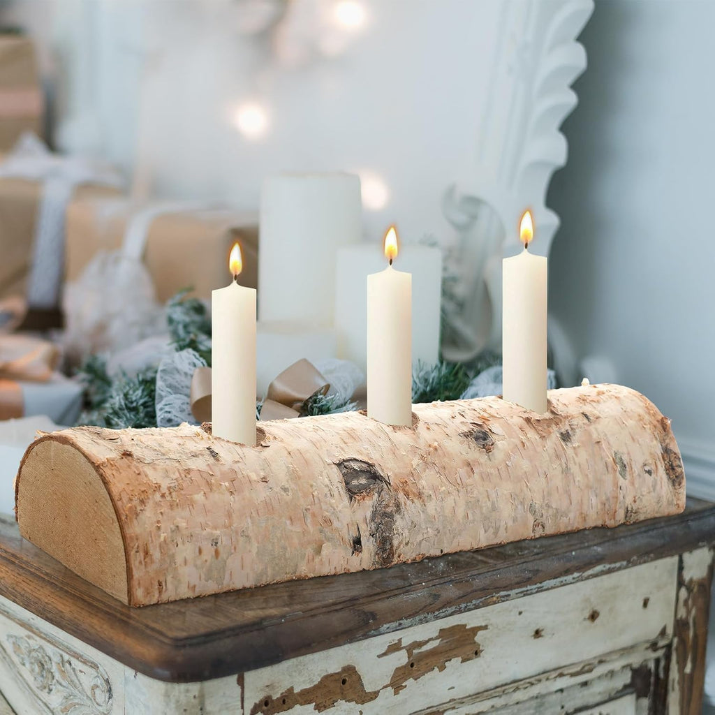 Roowest Birch Wood Taper Candle Holders - 3 Pcs Decorative Set for Christmas Mantel & Table Centerpieces