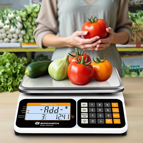 BROMECH Commercial Food Scale 66lb/30kg, High Precision Digital Price Computing Scale for Farmers Marke, Deli, Dual Backlit LCD Display, Stainless Steel Platform, Rechargeable Battery for Produce Meat
