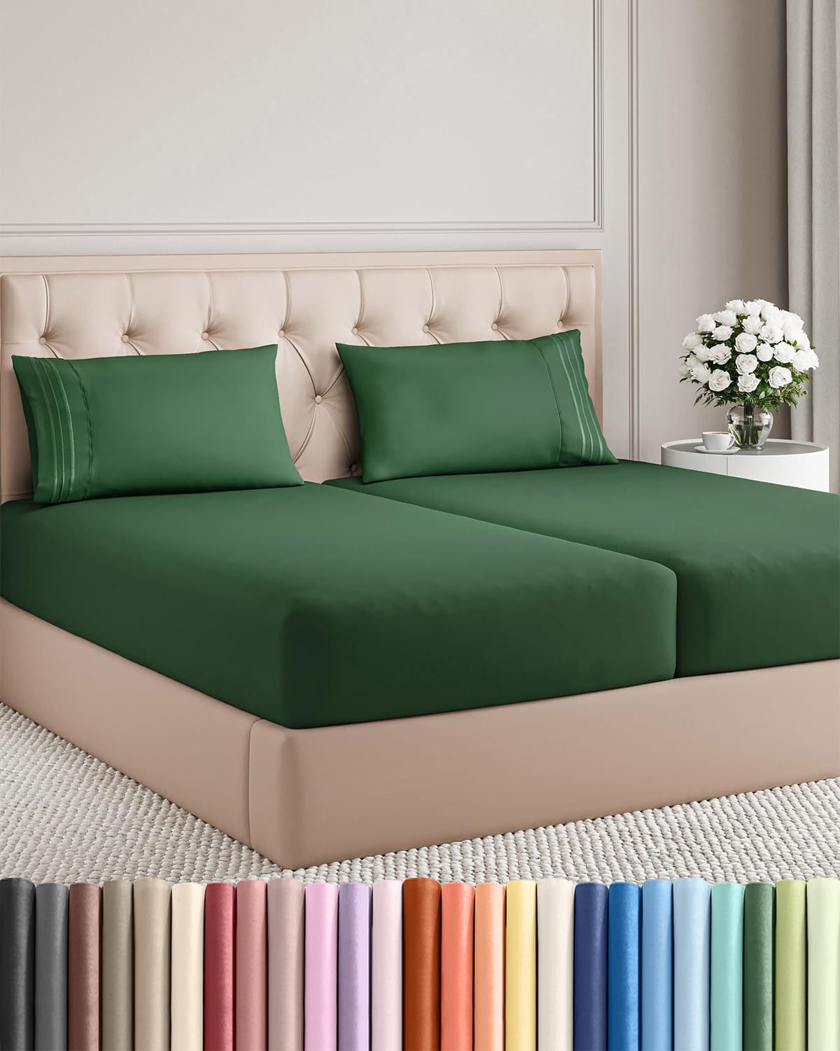 Split King Size 5 Piece Sheet Set - Comfy Cooling Bed Sheets | Luxury Hotel Quality - Deep Pockets, Soft, Wrinkle-Free - Oeko-Tex Certified - Emerald
