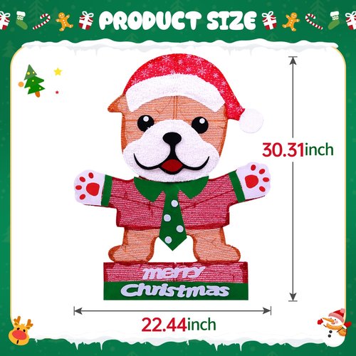 Domkom Lighted Bulldog Christmas Decoration, 30 Inch Pre-Lit Cute Dog with Christmas Hat 45 LED Warm Lights for Home Indoor Outdoor Yard Holiday Decor