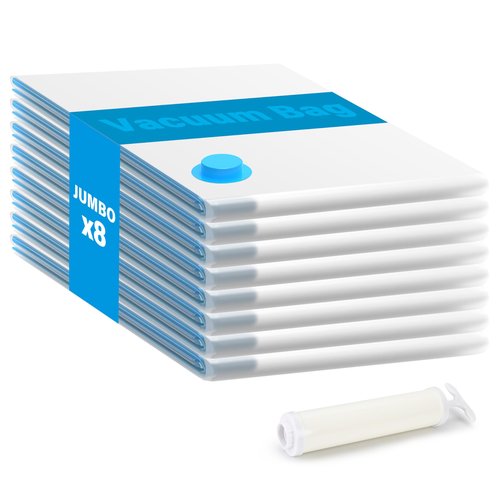 8 Jumbo Vacuum Storage Bags, Space Saver Bags, Vacuum Seal Bags with Hand Pump for Comforters, Blankets, Bedding, Pillows and Clothes