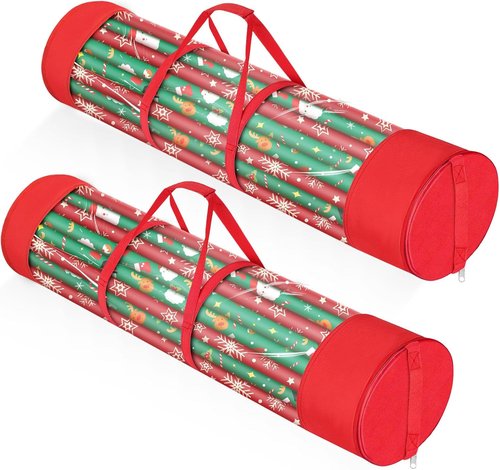 Gift Wrap Storage Organizer by 2Pack - Durable 600D Oxford Fabric - Holds 18-25 Rolls - Red