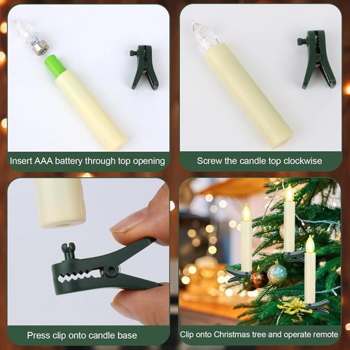 LED Christmas Candles - Flickering Flameless Taper Candles with Remote Timer | Warm White Light, Set of 20